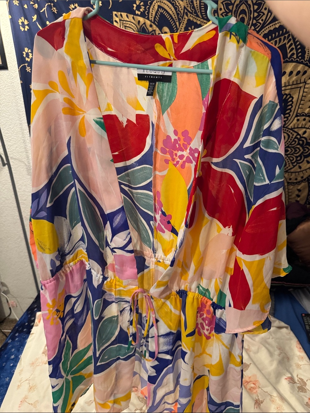 Eloquii Multicolor Floral Wrap  with Tie